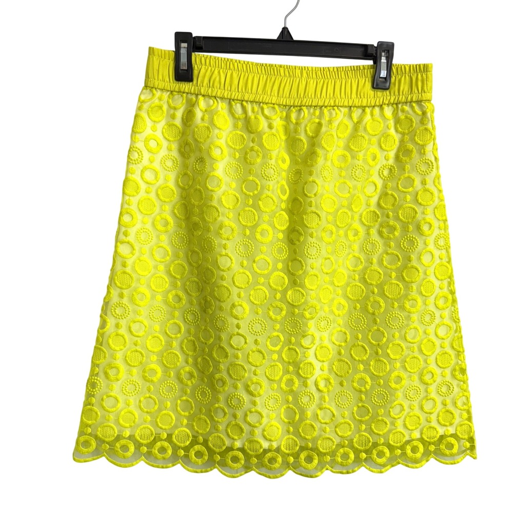 Liz Claiborne Neon Yellow Eyelet Circle Embroidered A-Line Skirt Size S